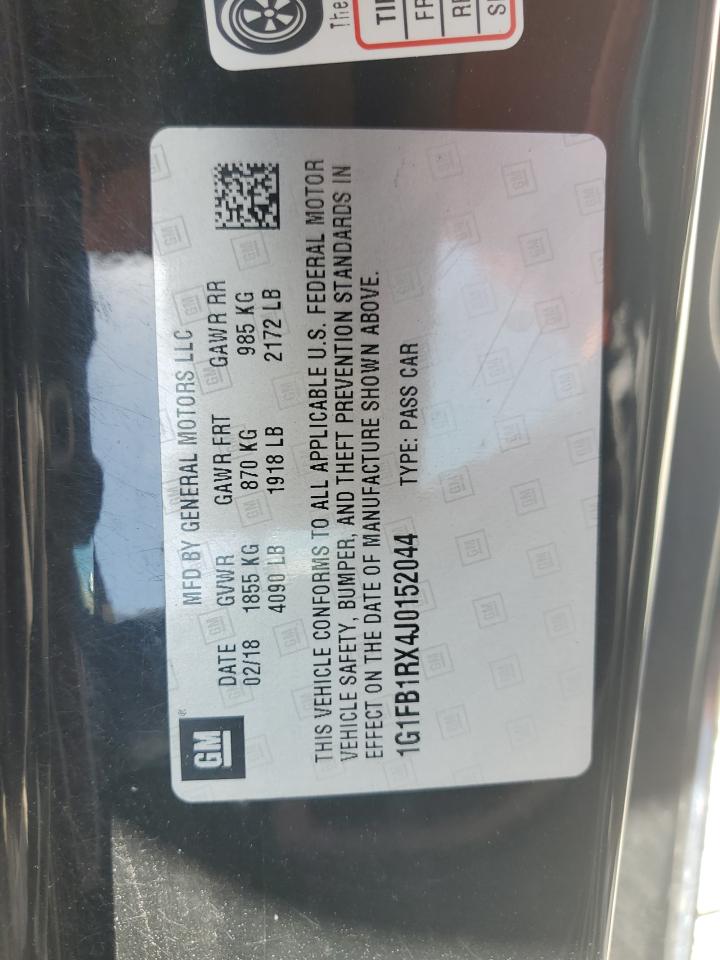 2018 Chevrolet Camaro Lt VIN: 1G1FB1RX4J0152044 Lot: 63180874