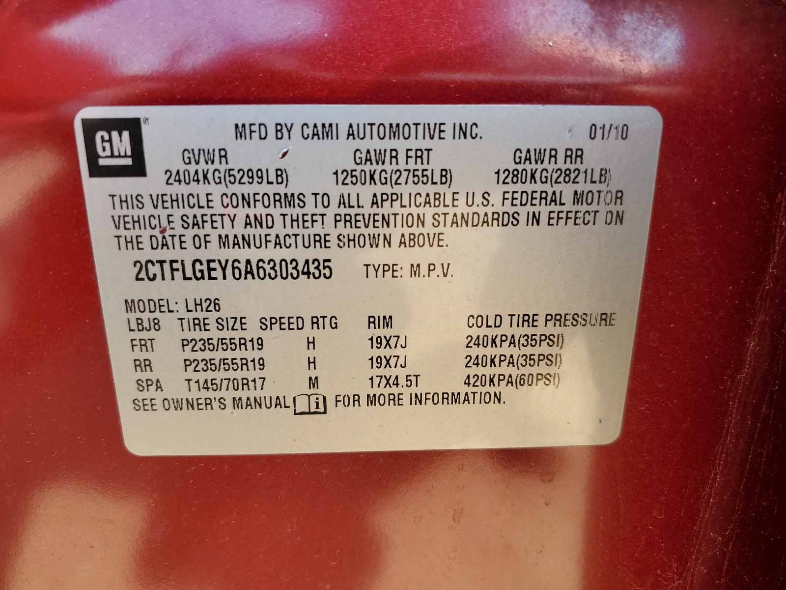 2CTFLGEY6A6303435 2010 GMC Terrain Slt