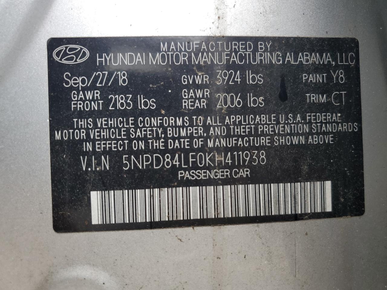 2019 Hyundai Elantra Sel VIN: 5NPD84LF0KH411938 Lot: 64065884