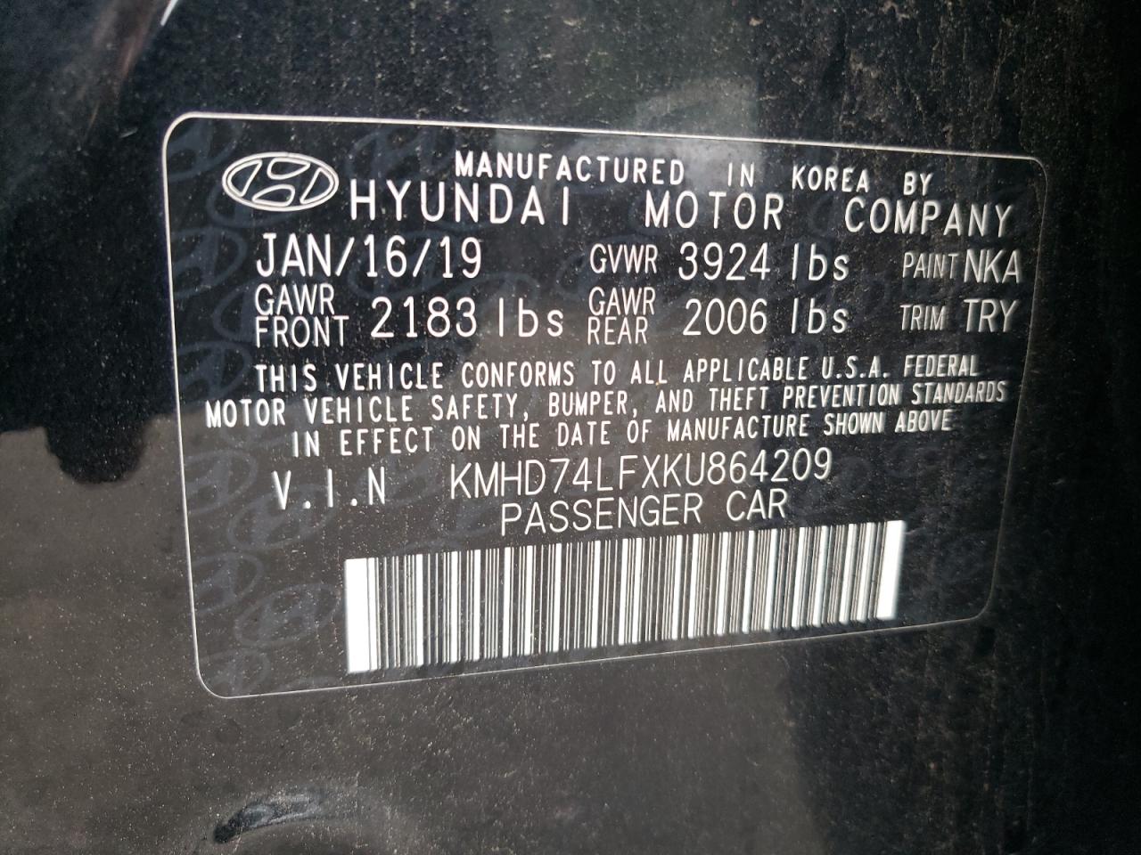 KMHD74LFXKU864209 2019 HYUNDAI ELANTRA - Image 14