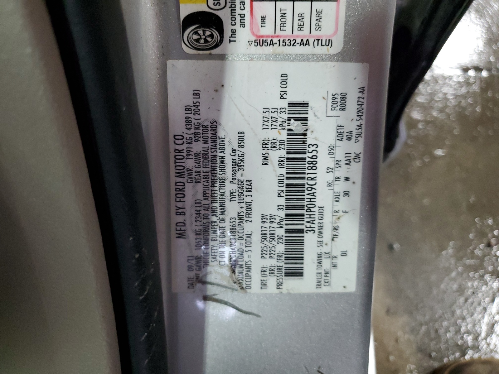 3FAHP0HA9CR188653 2012 Ford Fusion Se