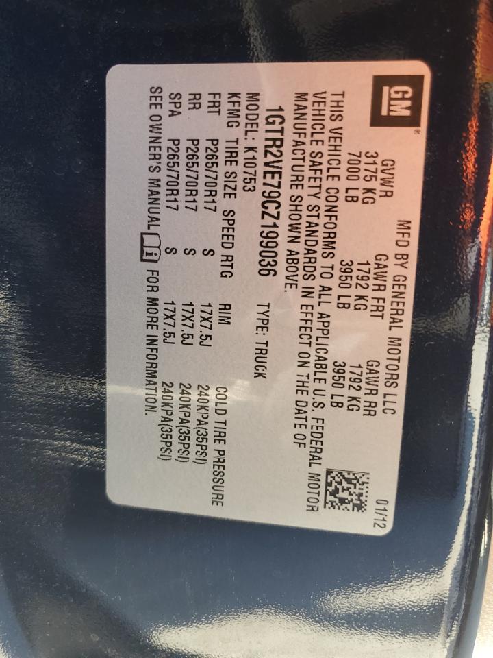 2012 GMC Sierra K1500 Sle VIN: 1GTR2VE79CZ199036 Lot: 61012834