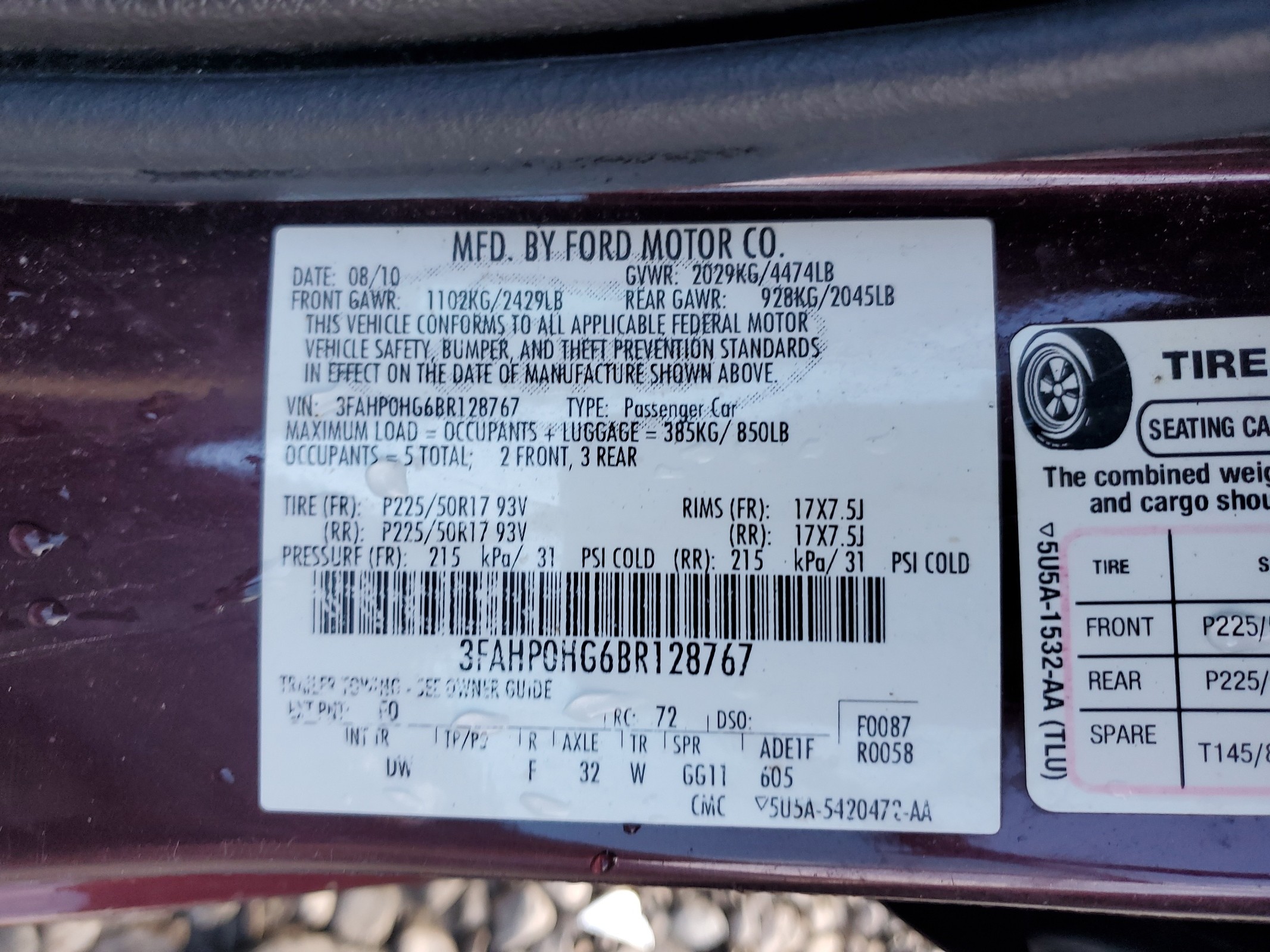 3FAHP0HG6BR128767 2011 Ford Fusion Se