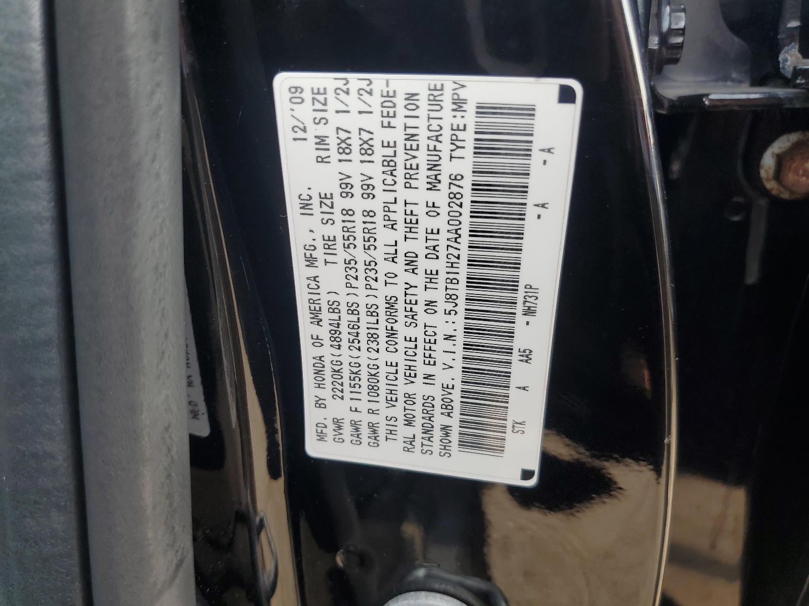 5J8TB1H27AA002876 2010 Acura Rdx