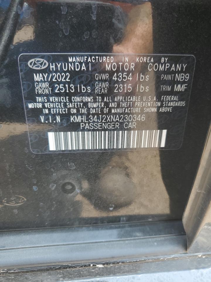 2022 Hyundai Sonata Limited VIN: KMHL34J2XNA230346 Lot: 64991684