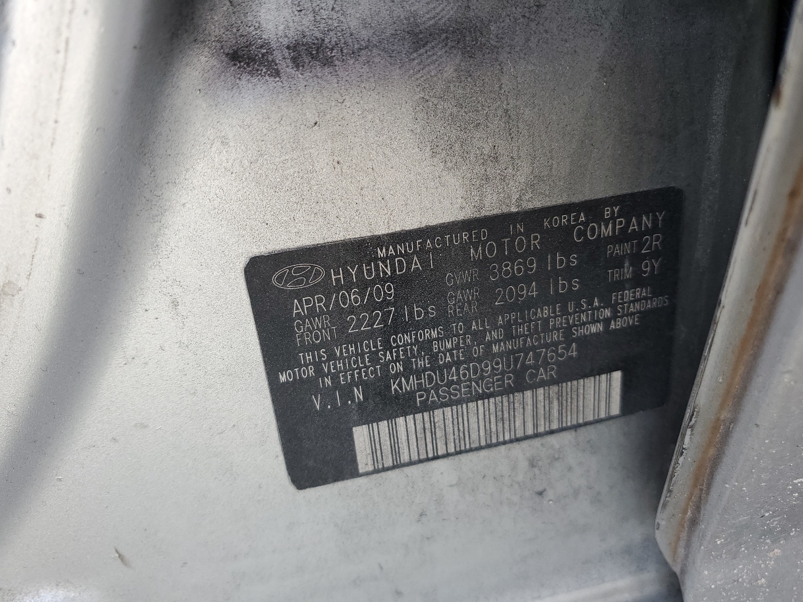 KMHDU46D99U747654 2009 Hyundai Elantra Gls