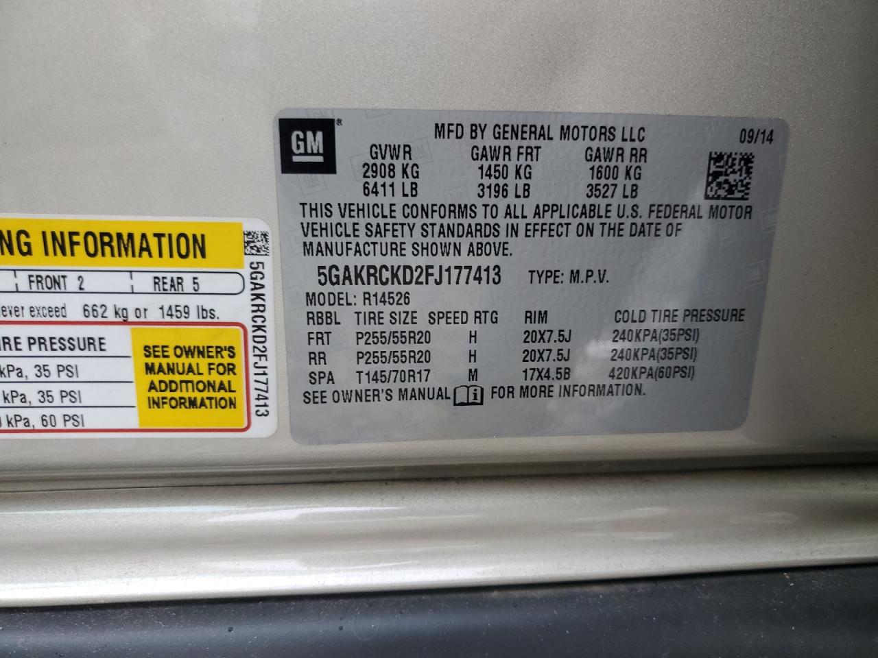 2015 Buick Enclave VIN: 5GAKRCKD2FJ177413 Lot: 63595404