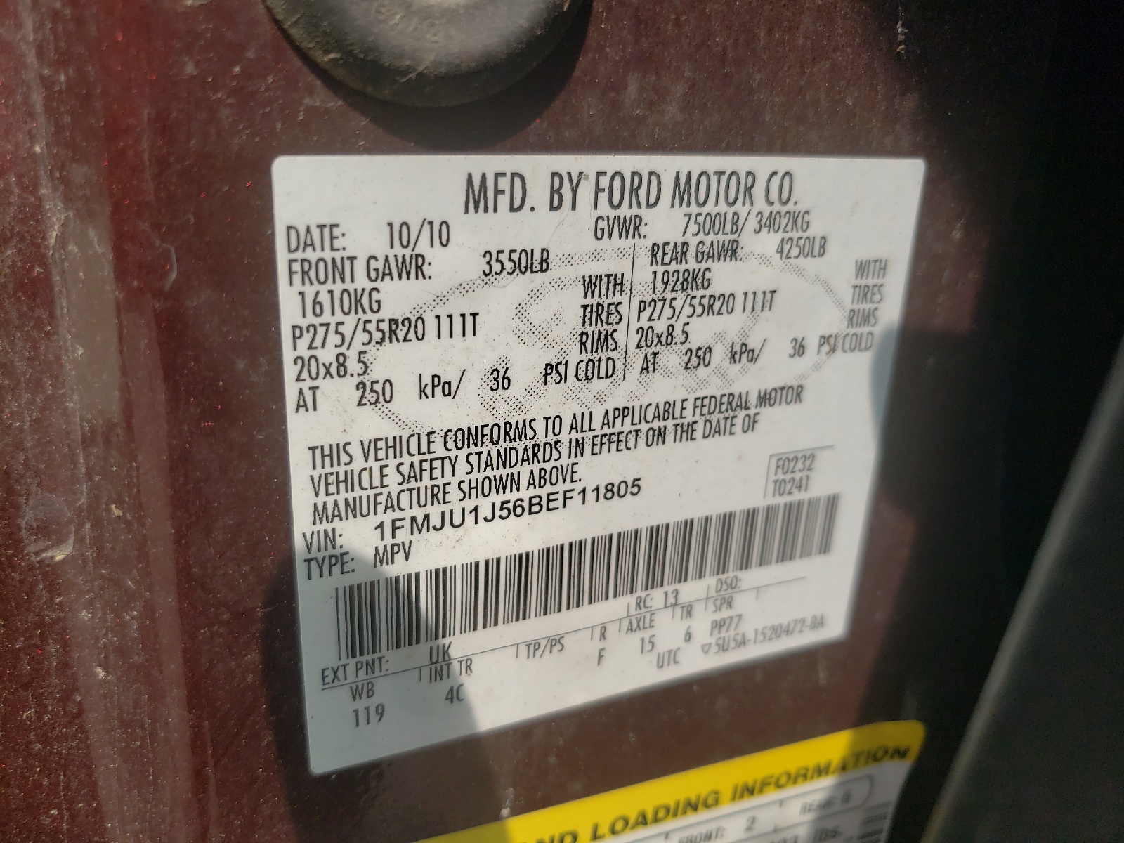 1FMJU1J56BEF11805 2011 Ford Expedition Xlt