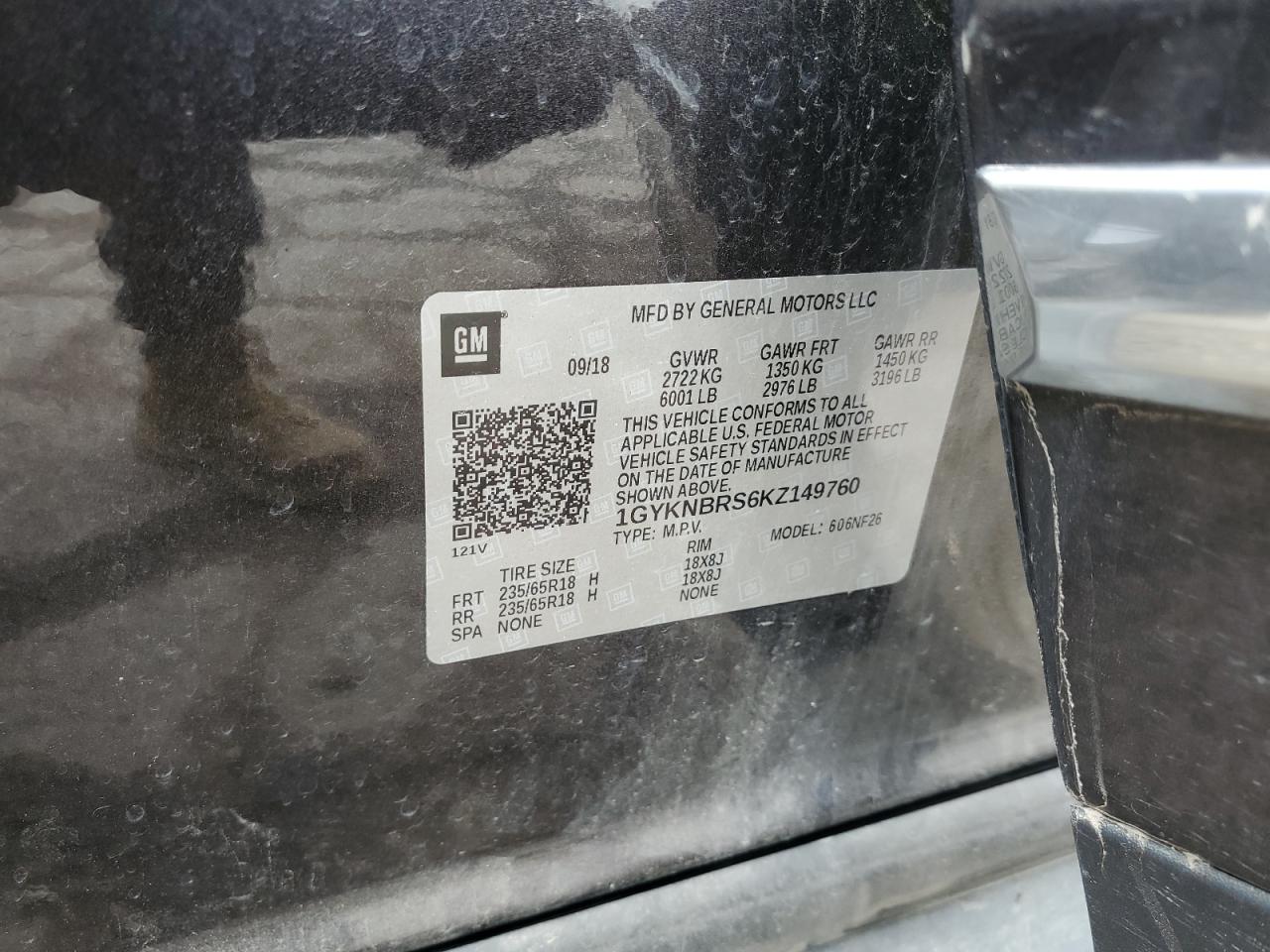 2019 Cadillac Xt5 VIN: 1GYKNBRS6KZ149760 Lot: 62451494