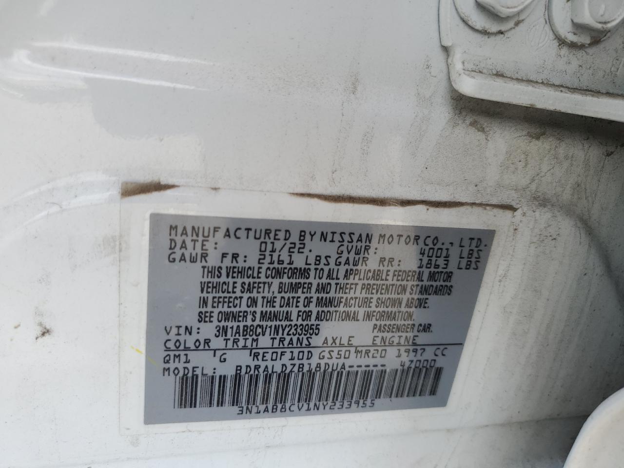 2022 Nissan Sentra Sv VIN: 3N1AB8CV1NY233955 Lot: 63722434