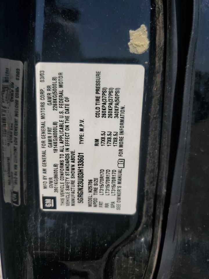 2003 Hummer H2 VIN: 5GRGN23U03H133601 Lot: 61490424