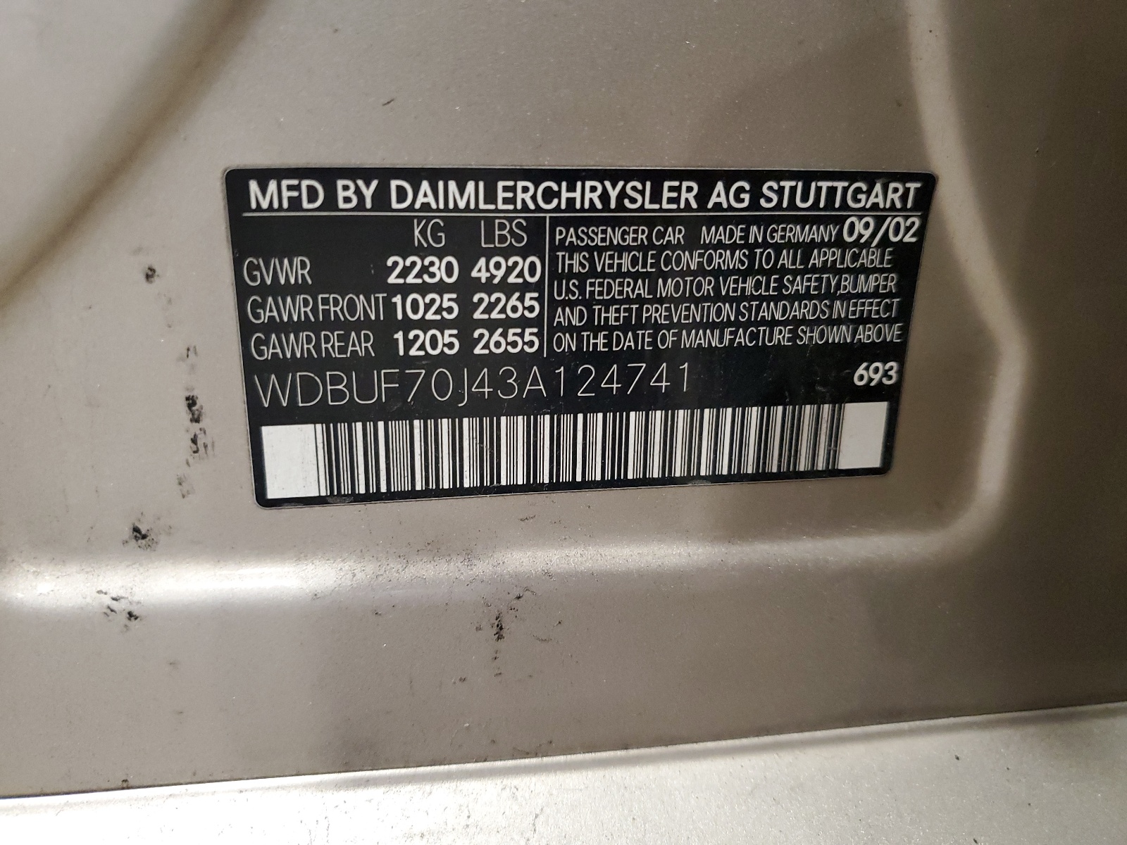 WDBUF70J43A124741 2003 Mercedes-Benz E 500