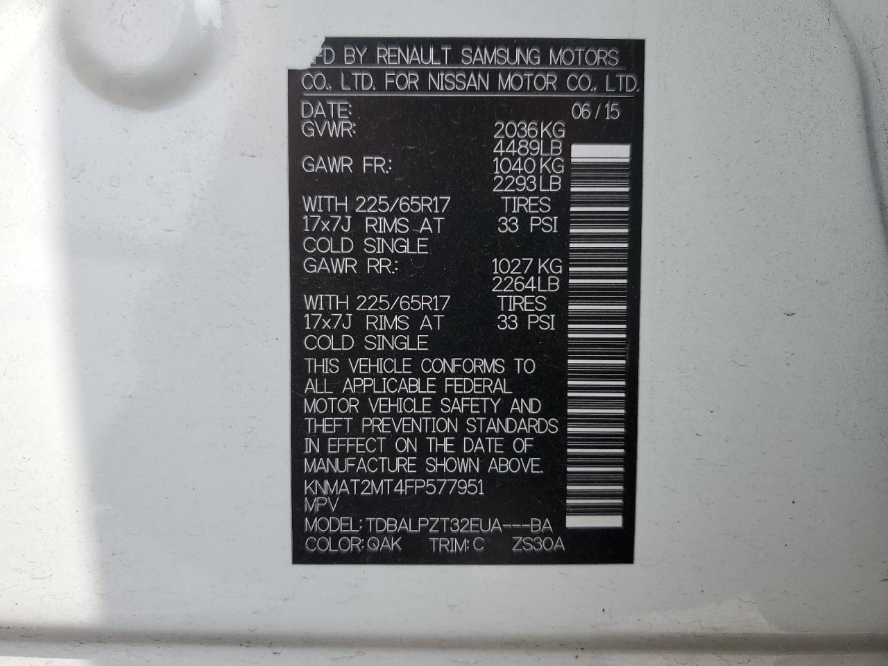 2015 Nissan Rogue S VIN: KNMAT2MT4FP577951 Lot: 64159434