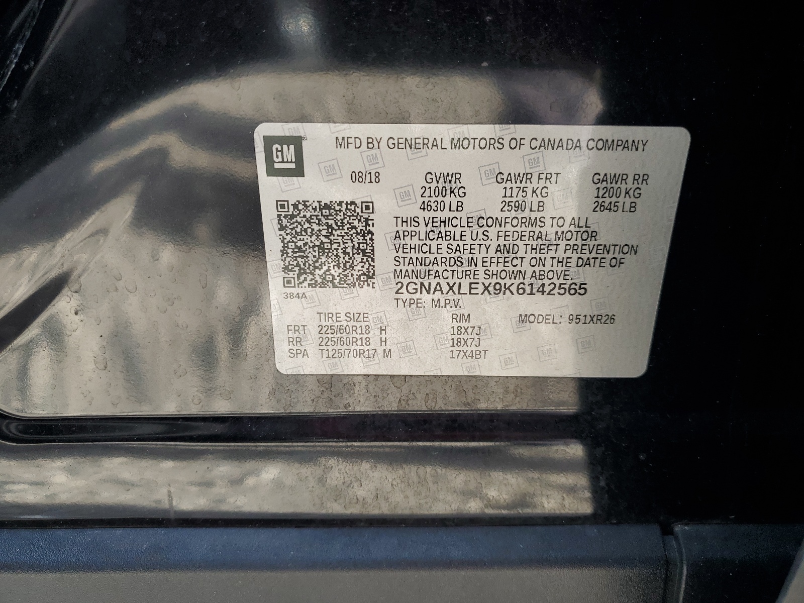 2GNAXLEX9K6142565 2019 Chevrolet Equinox Lt