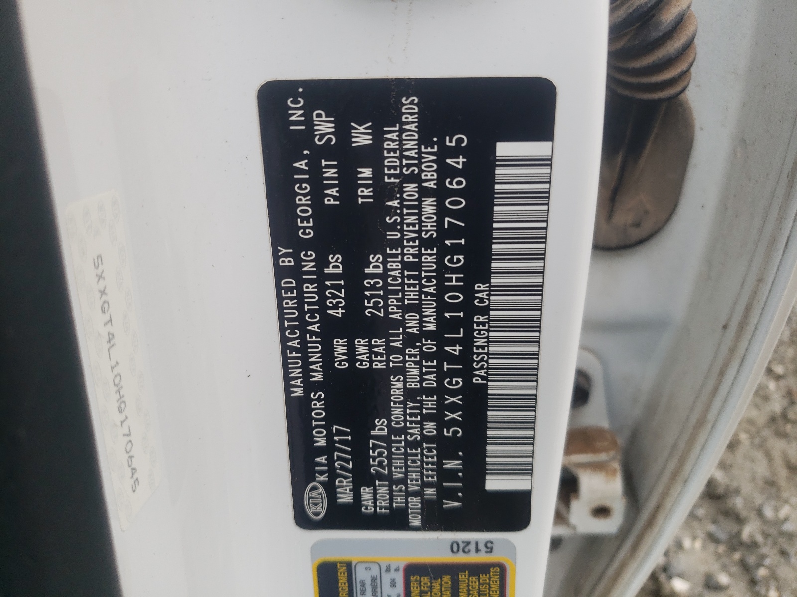 5XXGT4L10HG170645 2017 Kia Optima Lx