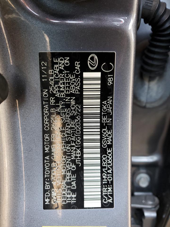 2013 Lexus Es 350 VIN: JTHBK1GG1D2036722 Lot: 63806104