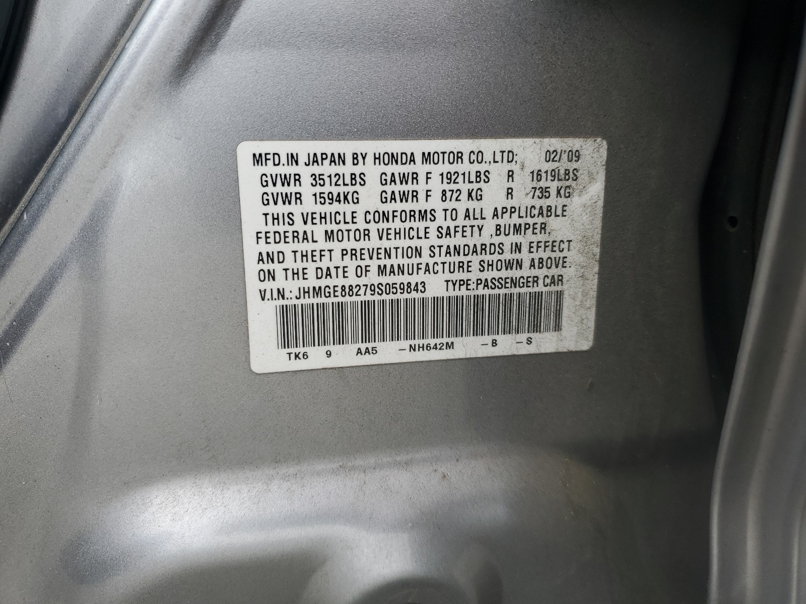 JHMGE88279S059843 2009 Honda Fit