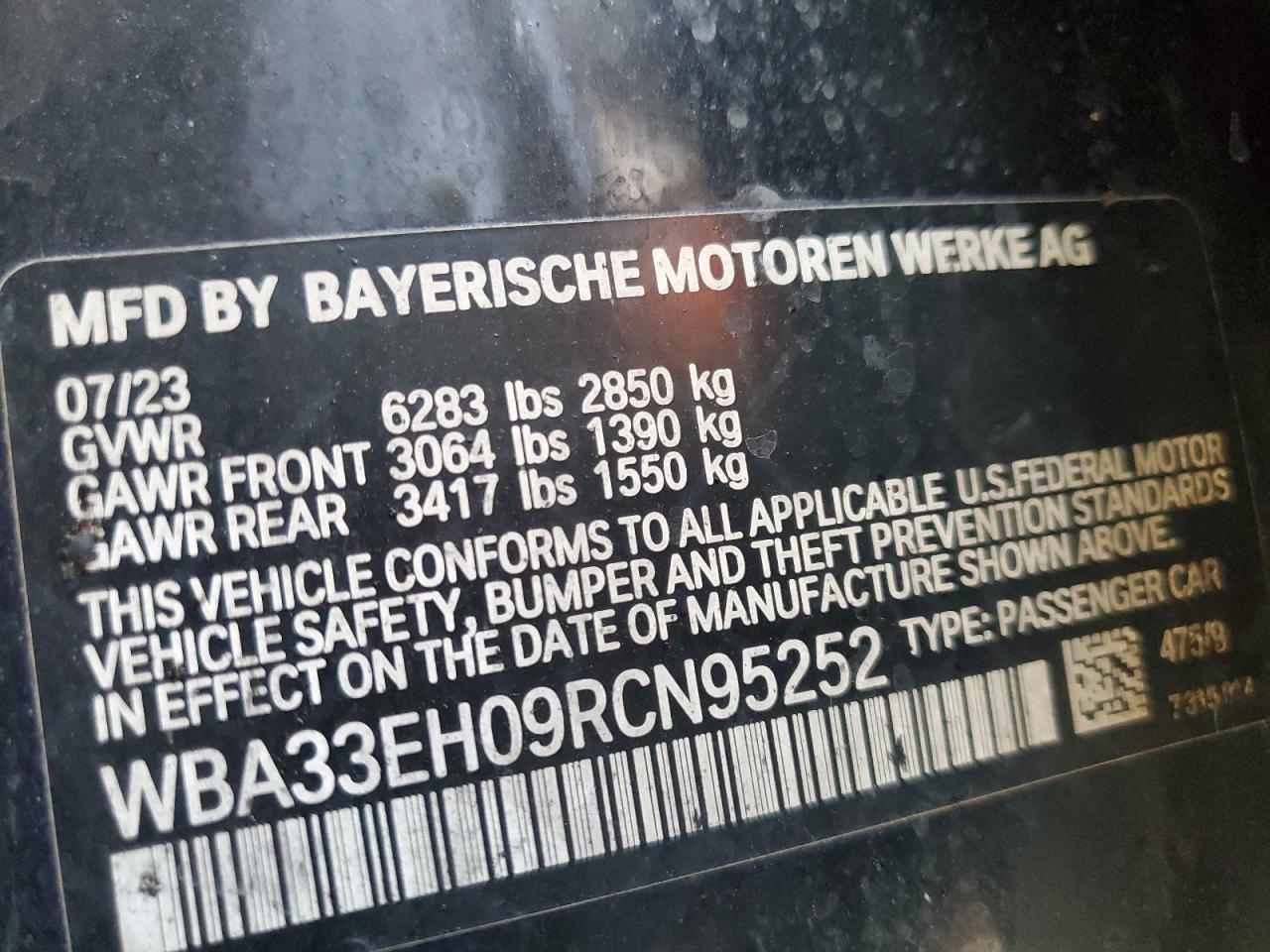 2024 BMW 740 Xi VIN: WBA33EH09RCN95252 Lot: 62466064