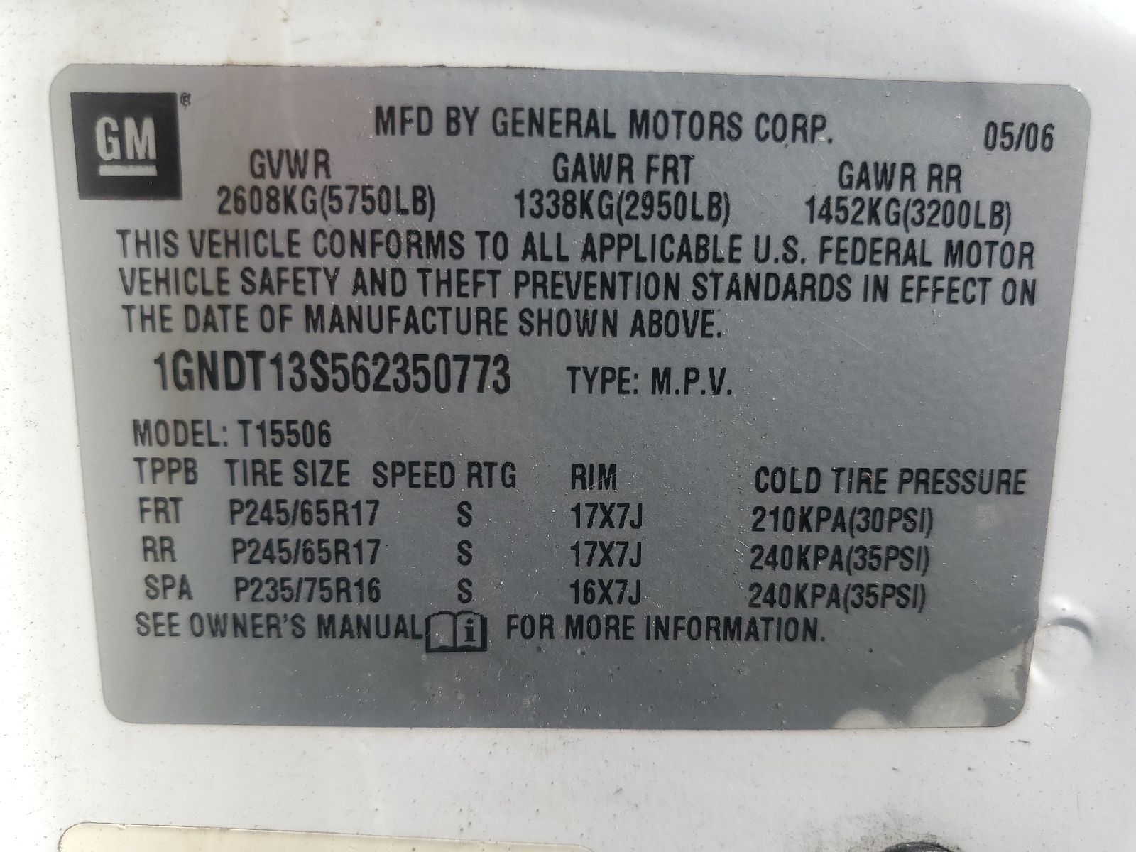 1GNDT13S562350773 2006 Chevrolet Trailblazer Ls