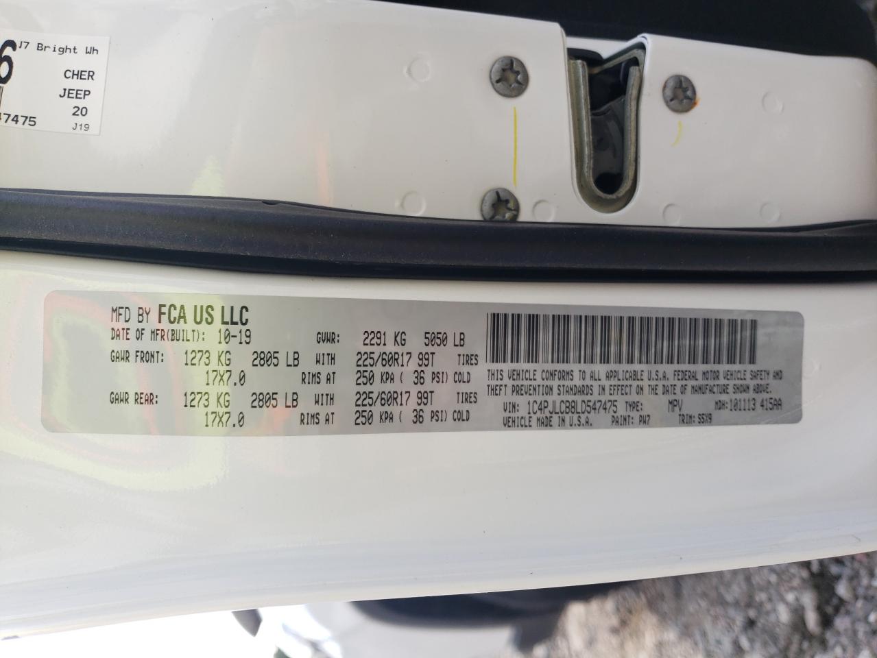 2020 Jeep Cherokee Latitude VIN: 1C4PJLCB8LD547475 Lot: 62242654