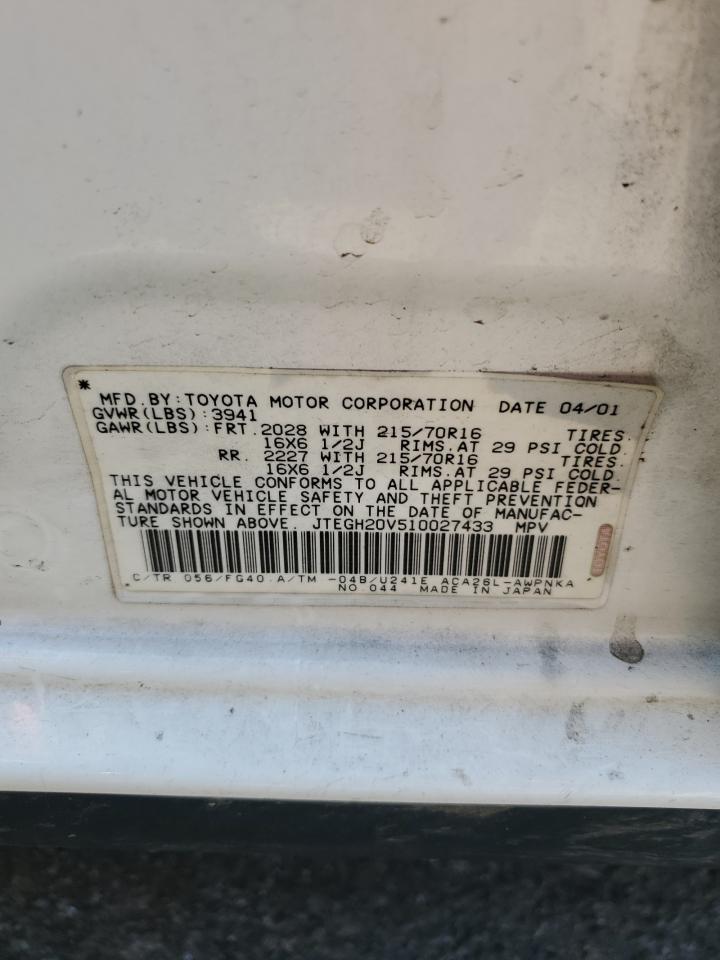 2001 Toyota Rav4 VIN: JTEGH20V510027433 Lot: 64501004