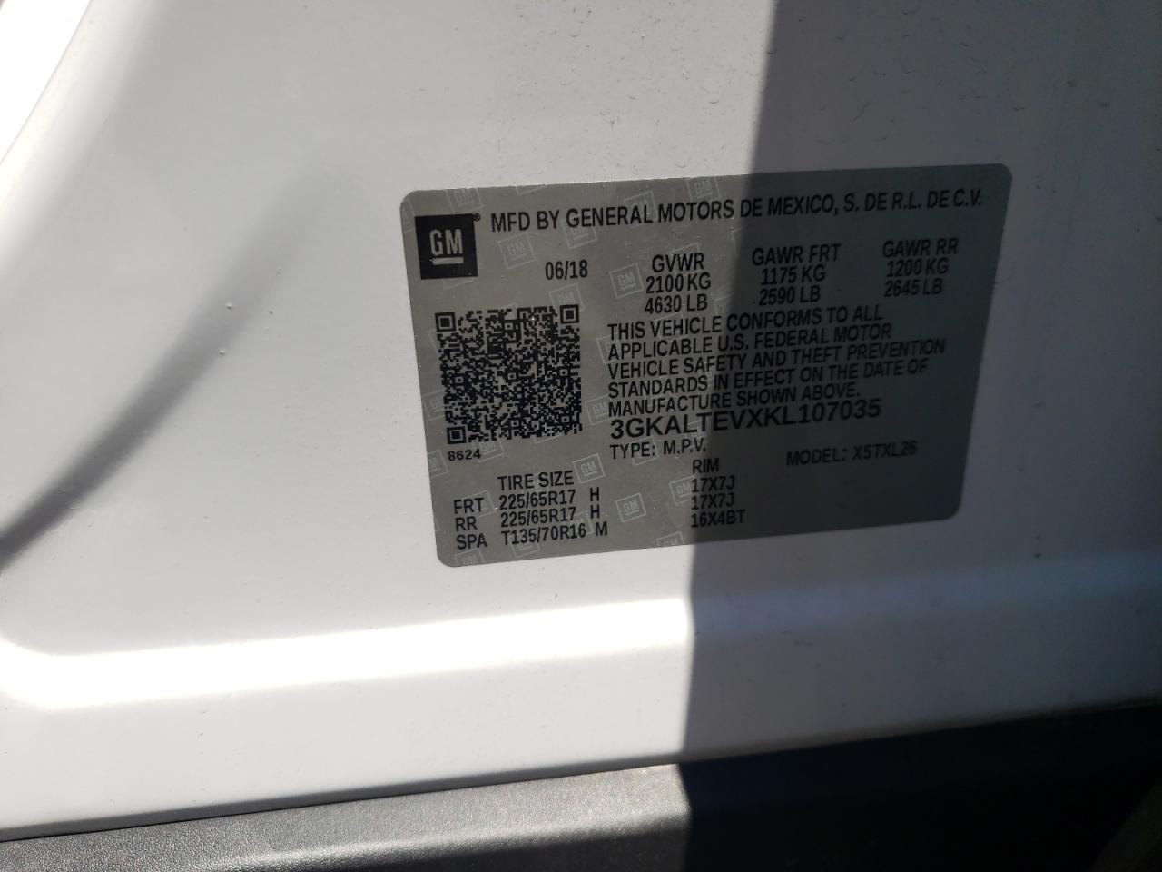 2019 GMC Terrain Sle VIN: 3GKALTEVXKL107035 Lot: 63764914