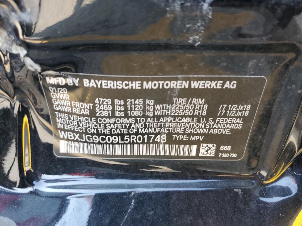 2020 BMW X1 xDrive28I VIN: WBXJG9C09L5R01748 Lot: 62586474