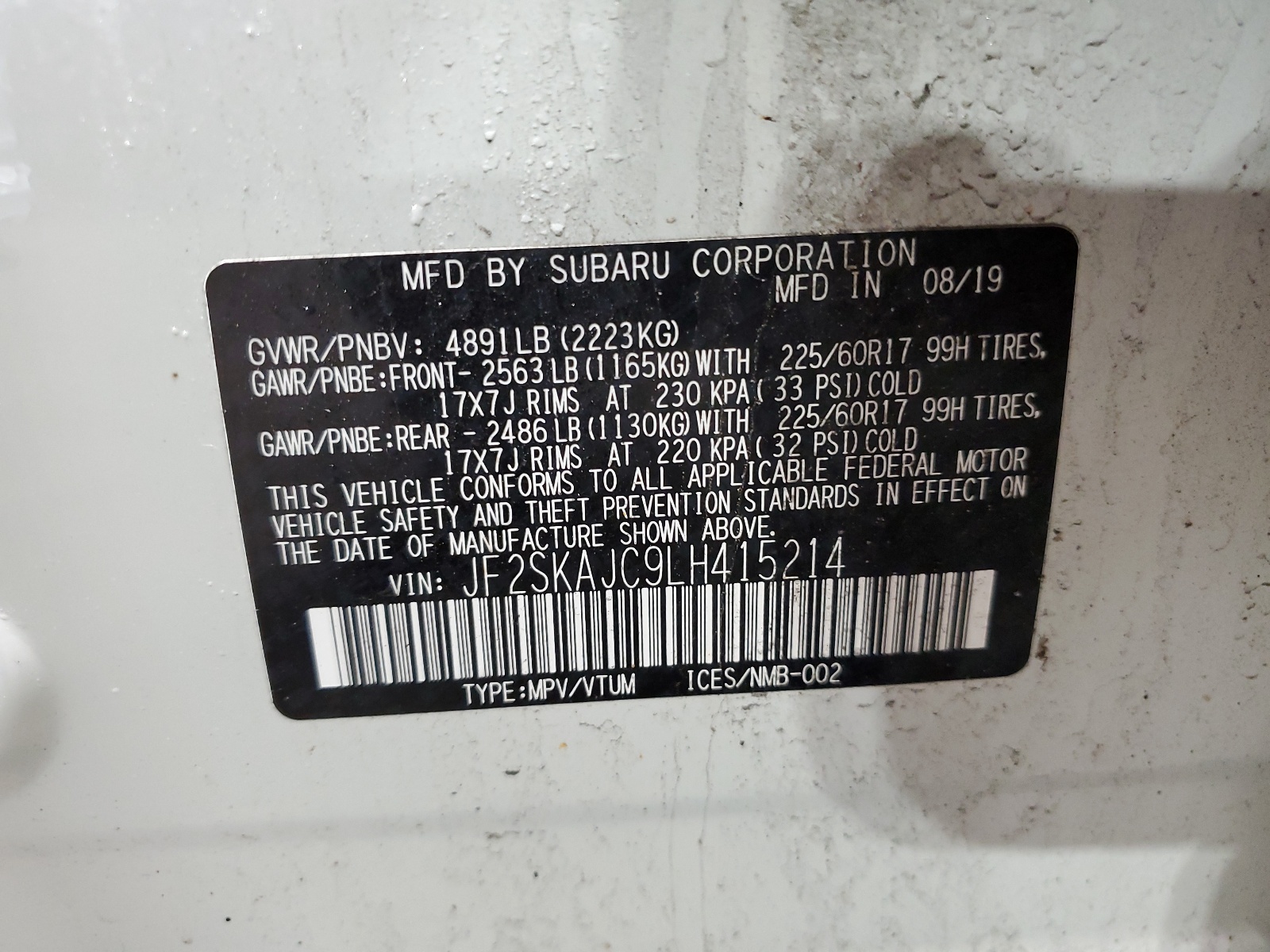 JF2SKAJC9LH415214 2020 Subaru Forester Premium