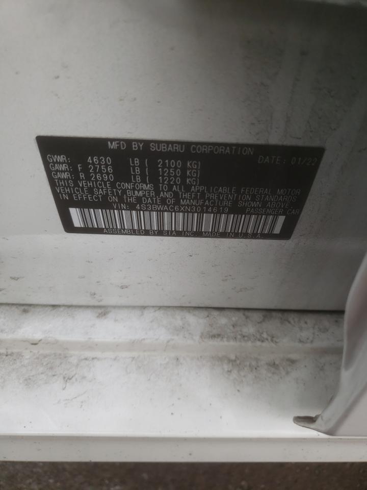 2022 Subaru Legacy Premium VIN: 4S3BWAC6XN3014619 Lot: 63221734