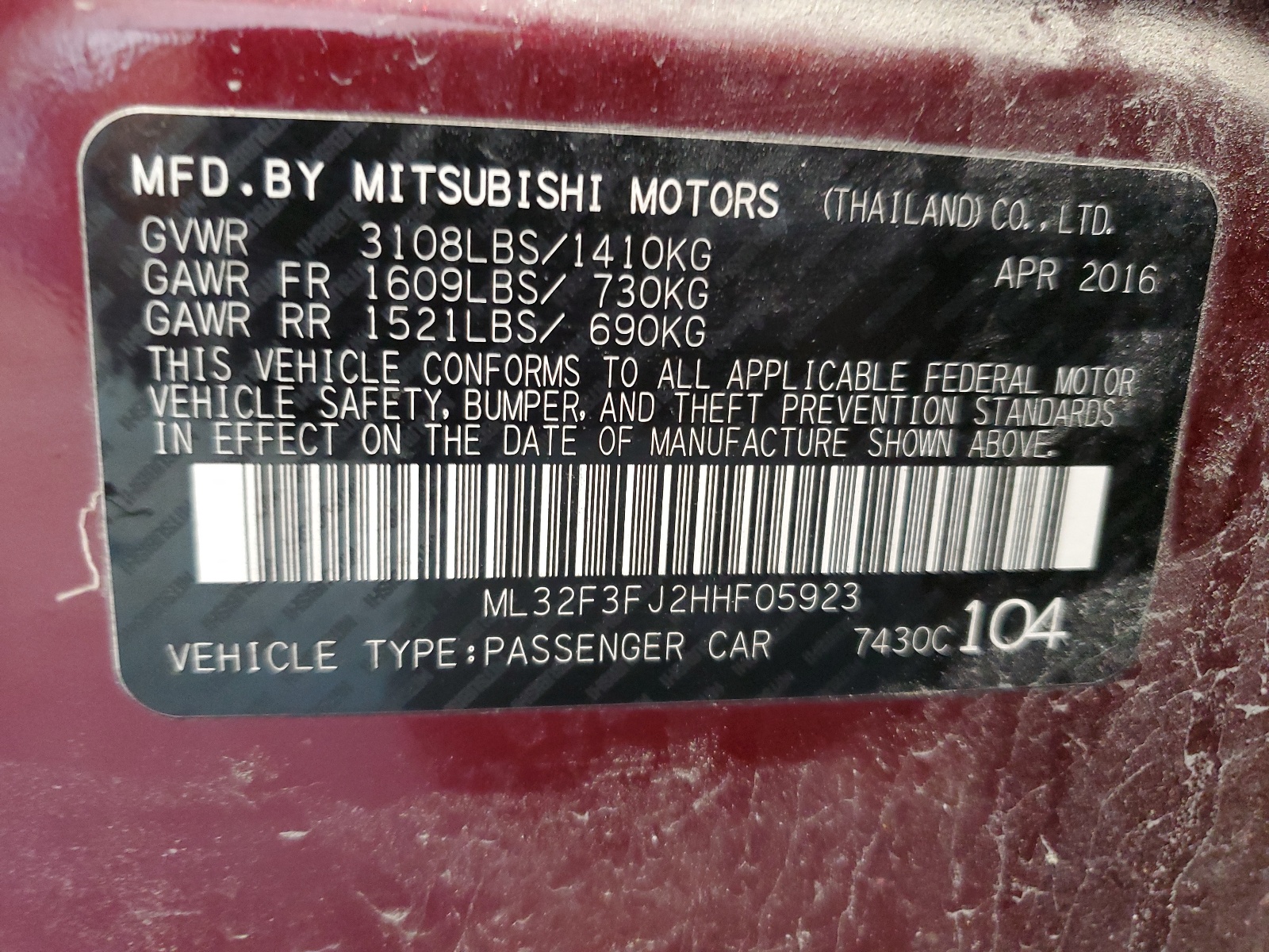 ML32F3FJ2HHF05923 2017 Mitsubishi Mirage G4 Es