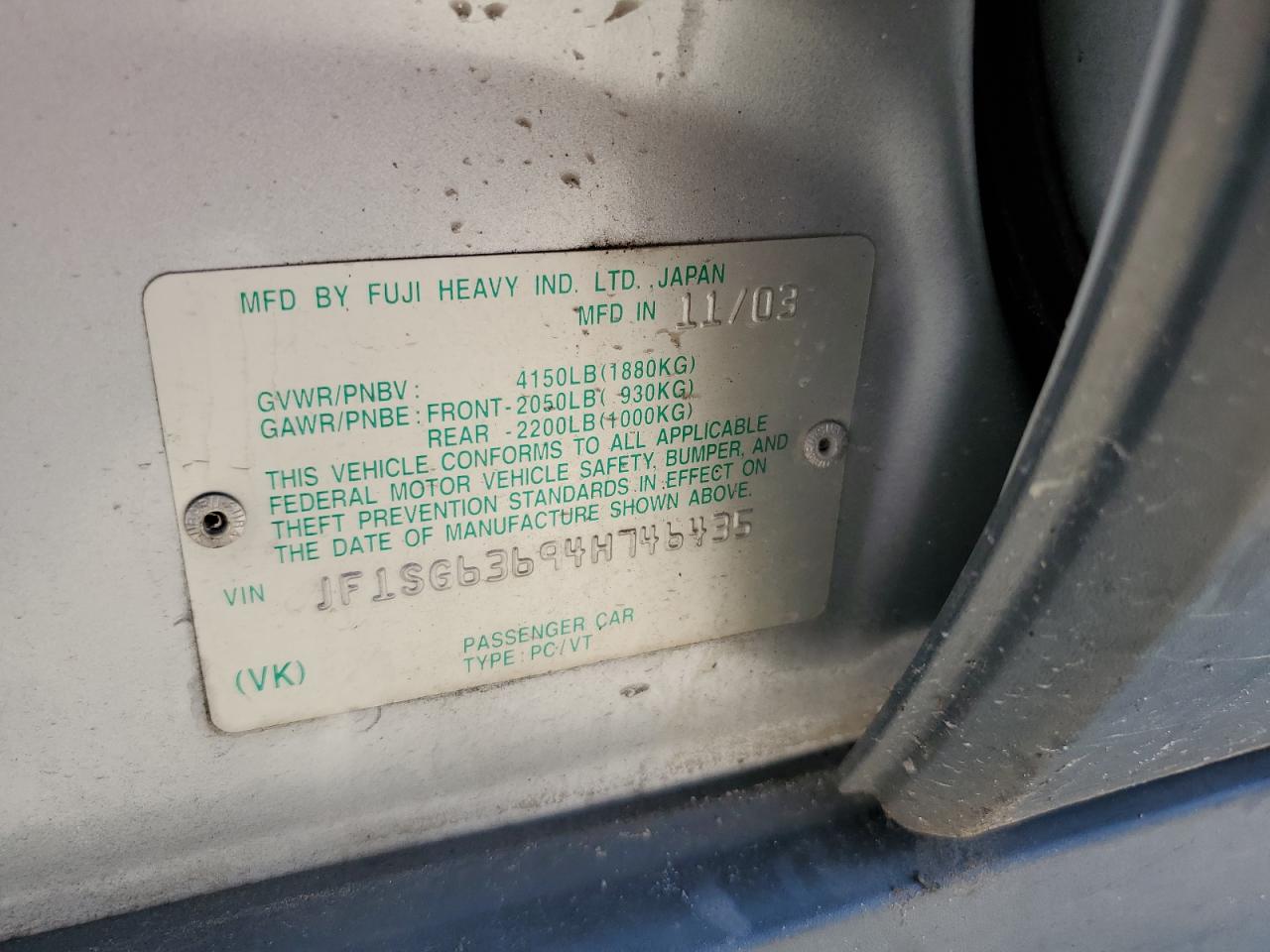 2004 Subaru Forester 2.5X VIN: JF1SG63694H746435 Lot: 62639304