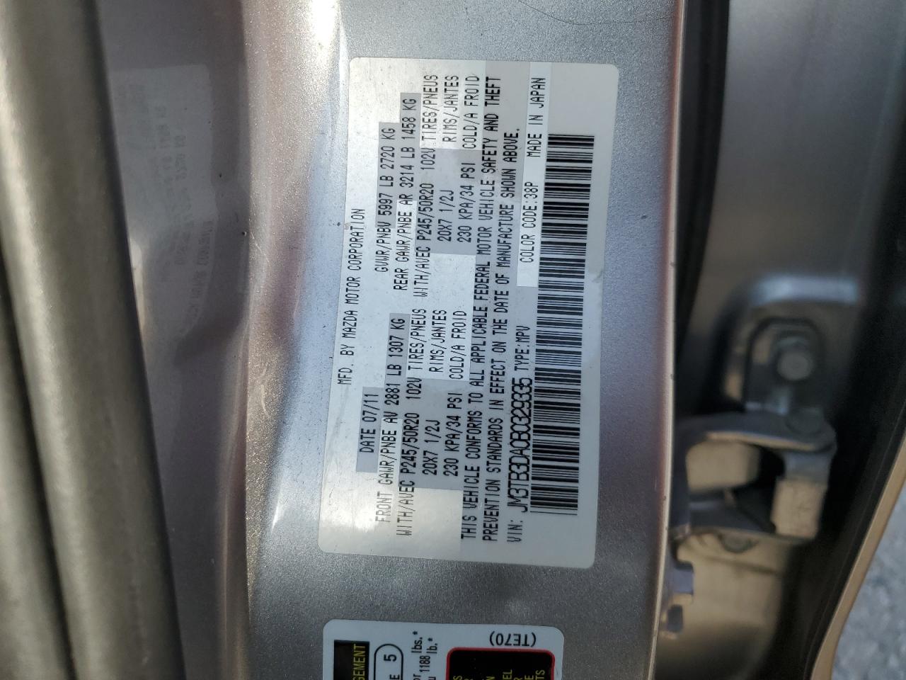 JM3TB3DA0B0329335 2011 Mazda Cx-9