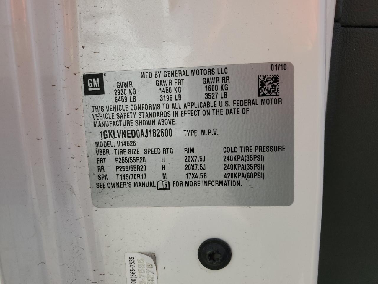 2010 GMC Acadia Slt-2 VIN: 1GKLVNED0AJ182600 Lot: 63533854