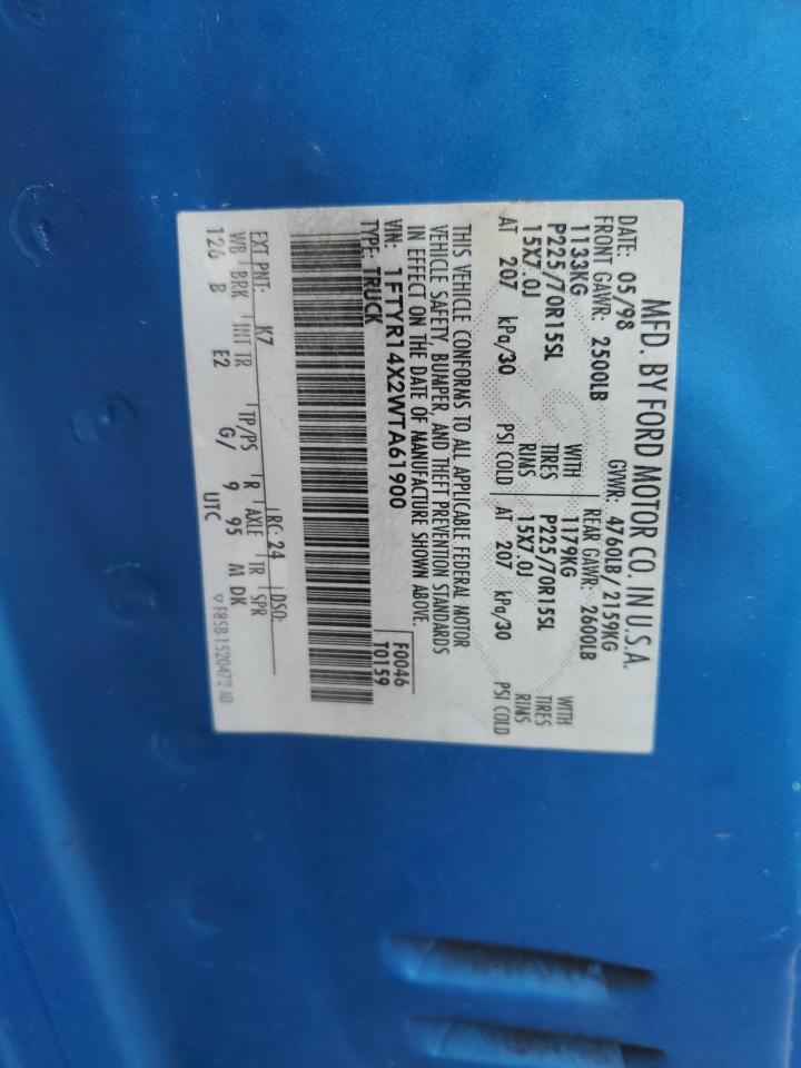 1998 Ford Ranger Super Cab VIN: 1FTYR14X2WTA61900 Lot: 64826974