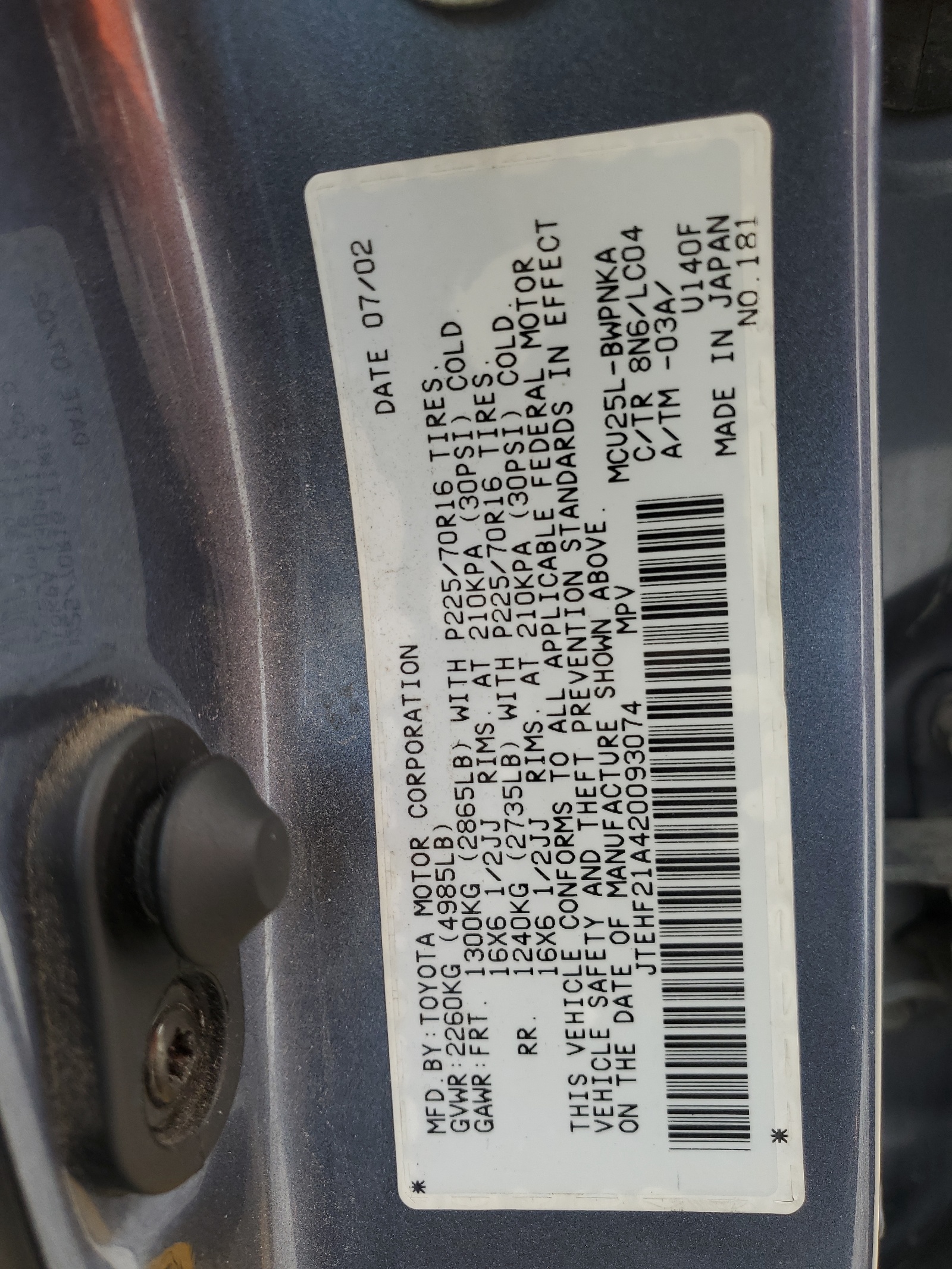 JTEHF21A420093074 2002 Toyota Highlander Limited