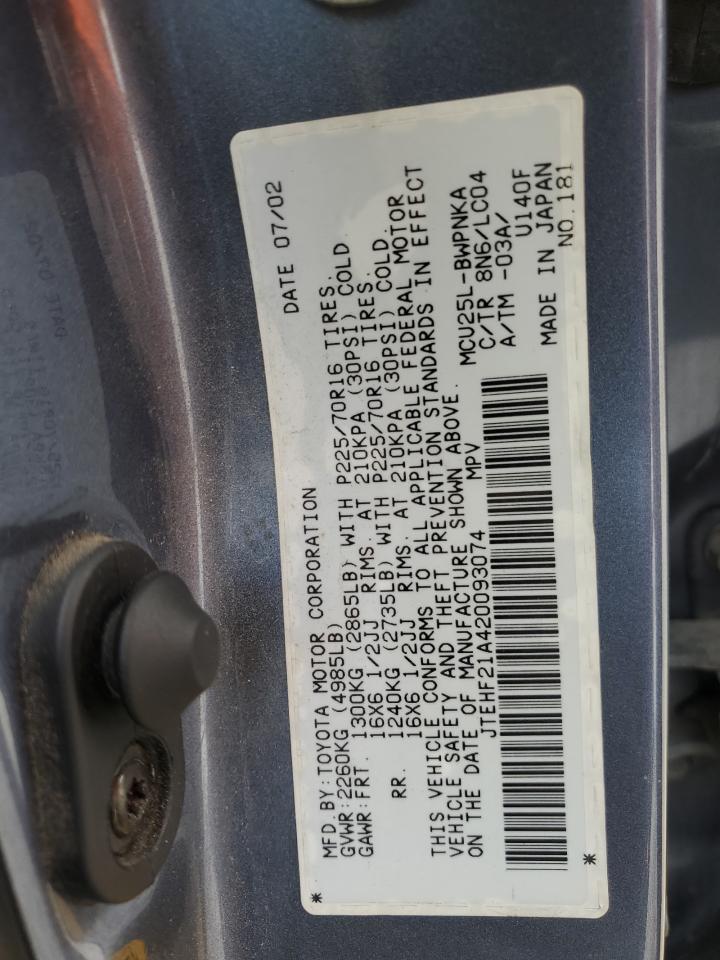 2002 Toyota Highlander Limited VIN: JTEHF21A420093074 Lot: 65392184