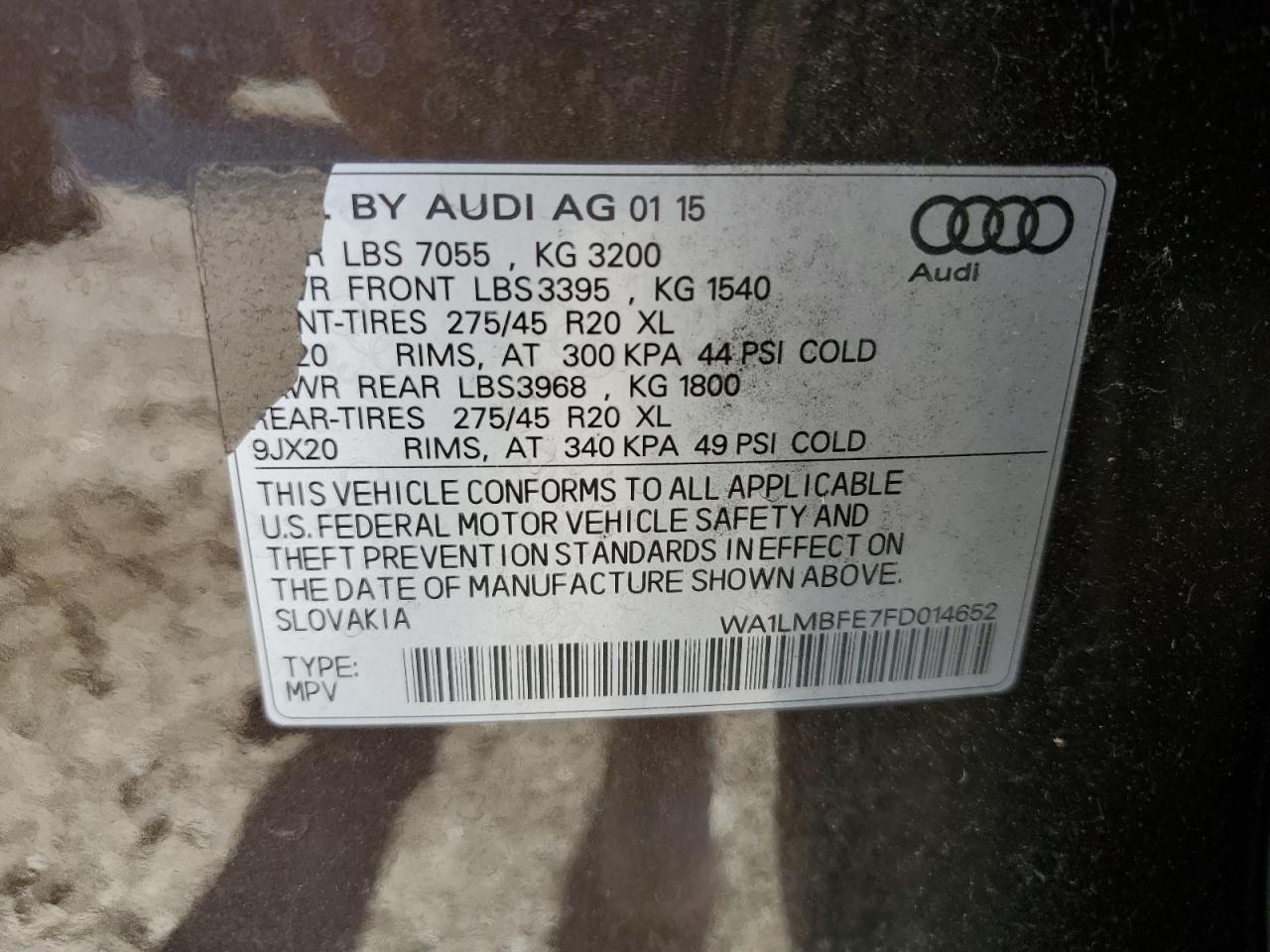 2015 Audi Q7 Tdi Premium Plus VIN: WA1LMBFE7FD014652 Lot: 64399554