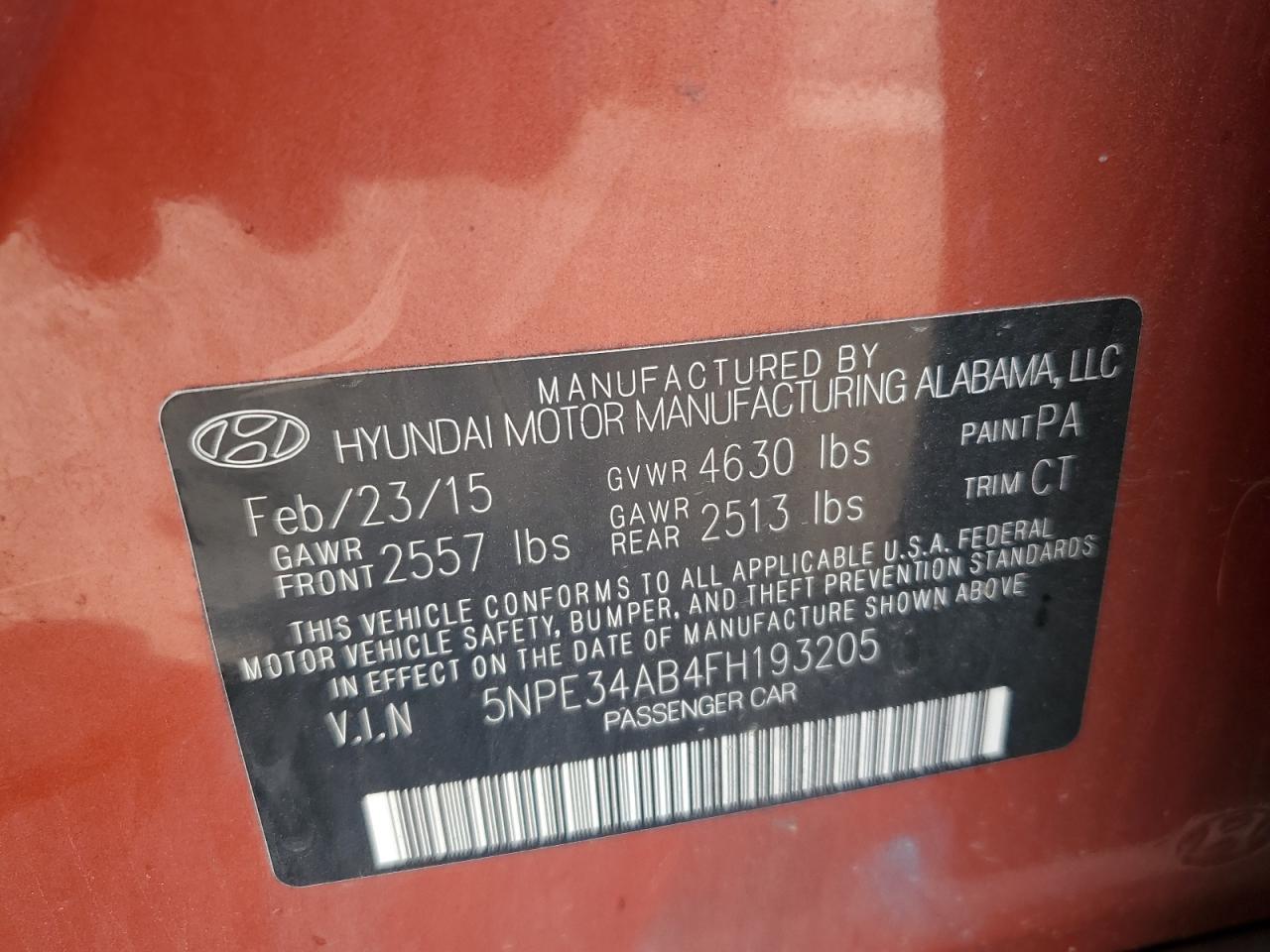 2015 Hyundai Sonata Sport VIN: 5NPE34AB4FH193205 Lot: 64961034