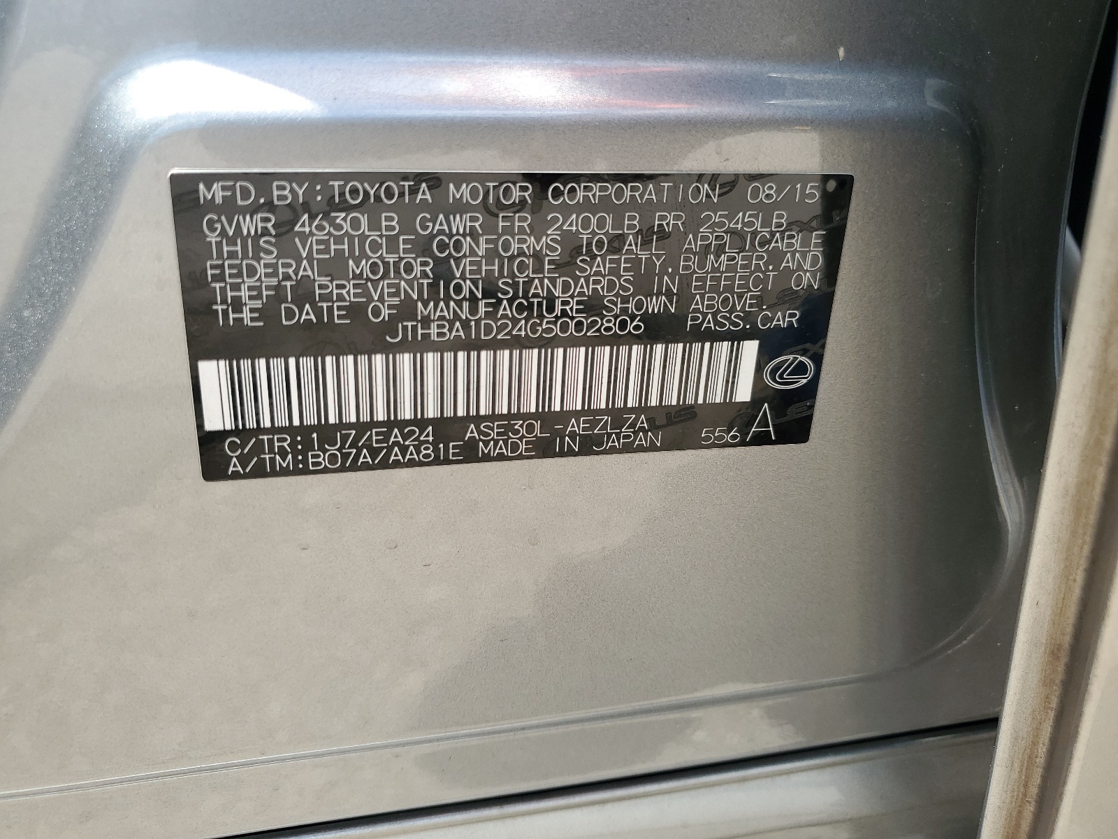 JTHBA1D24G5002806 2016 Lexus Is 200T