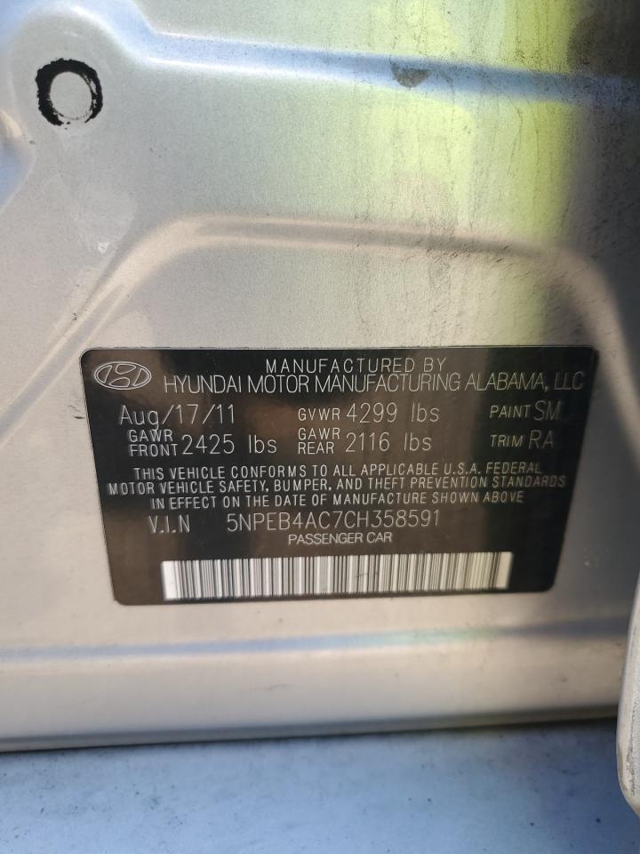 2012 Hyundai Sonata Gls VIN: 5NPEB4AC7CH358591 Lot: 63203564