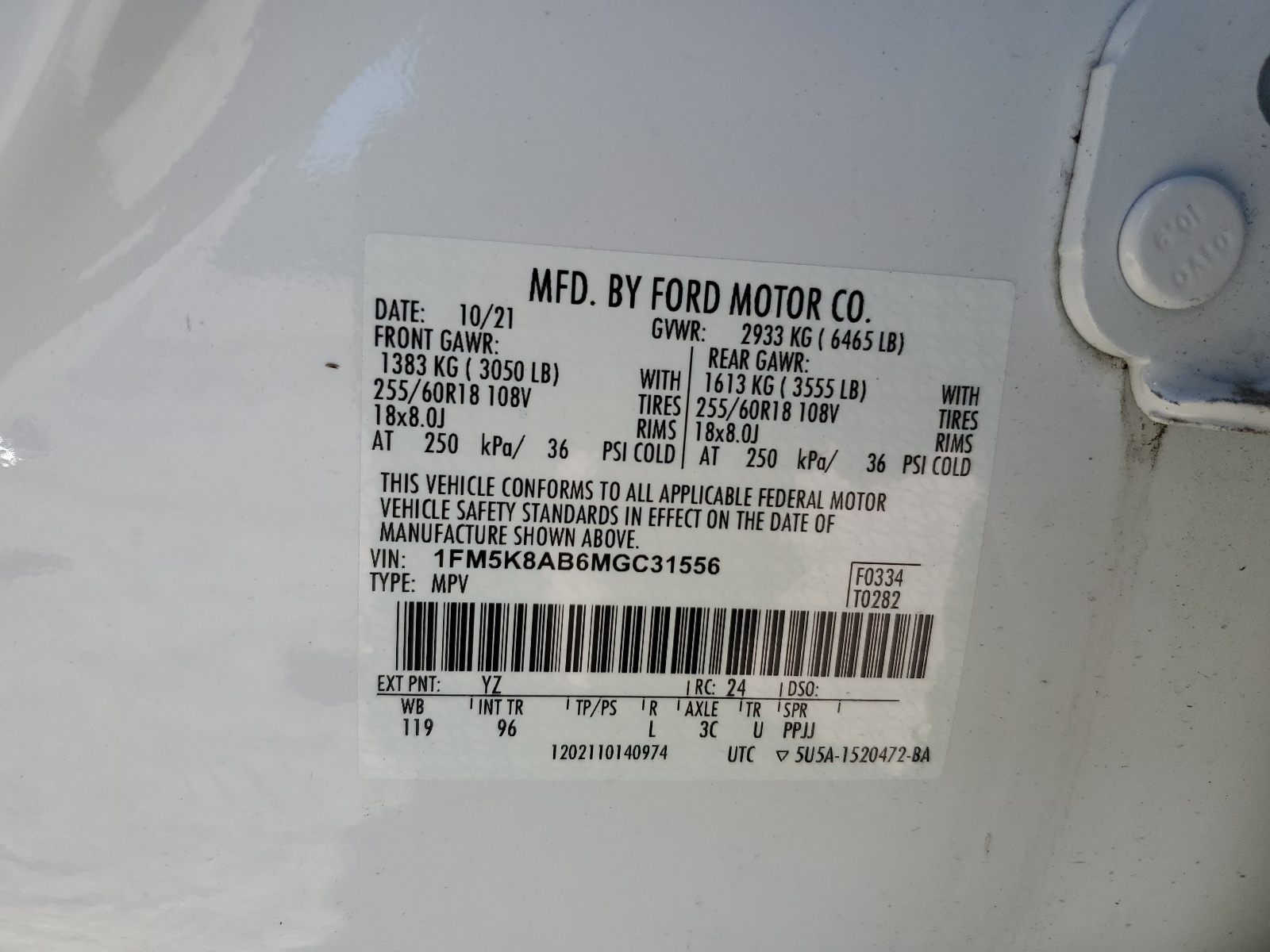 1FM5K8AB6MGC31556 2021 Ford Explorer Police Interceptor