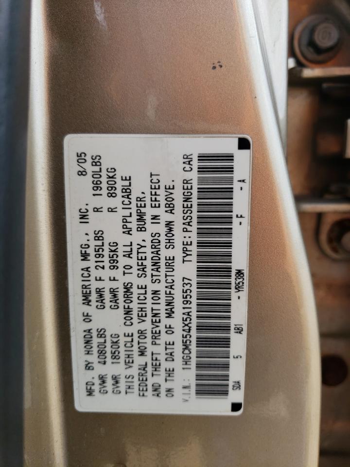 2005 Honda Accord Lx VIN: 1HGCM554X5A195537 Lot: 65227154