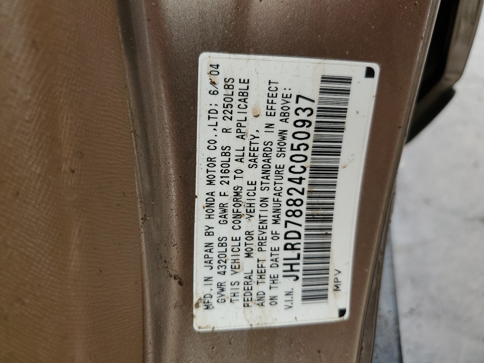 JHLRD78824C050937 2004 Honda Cr-V Ex