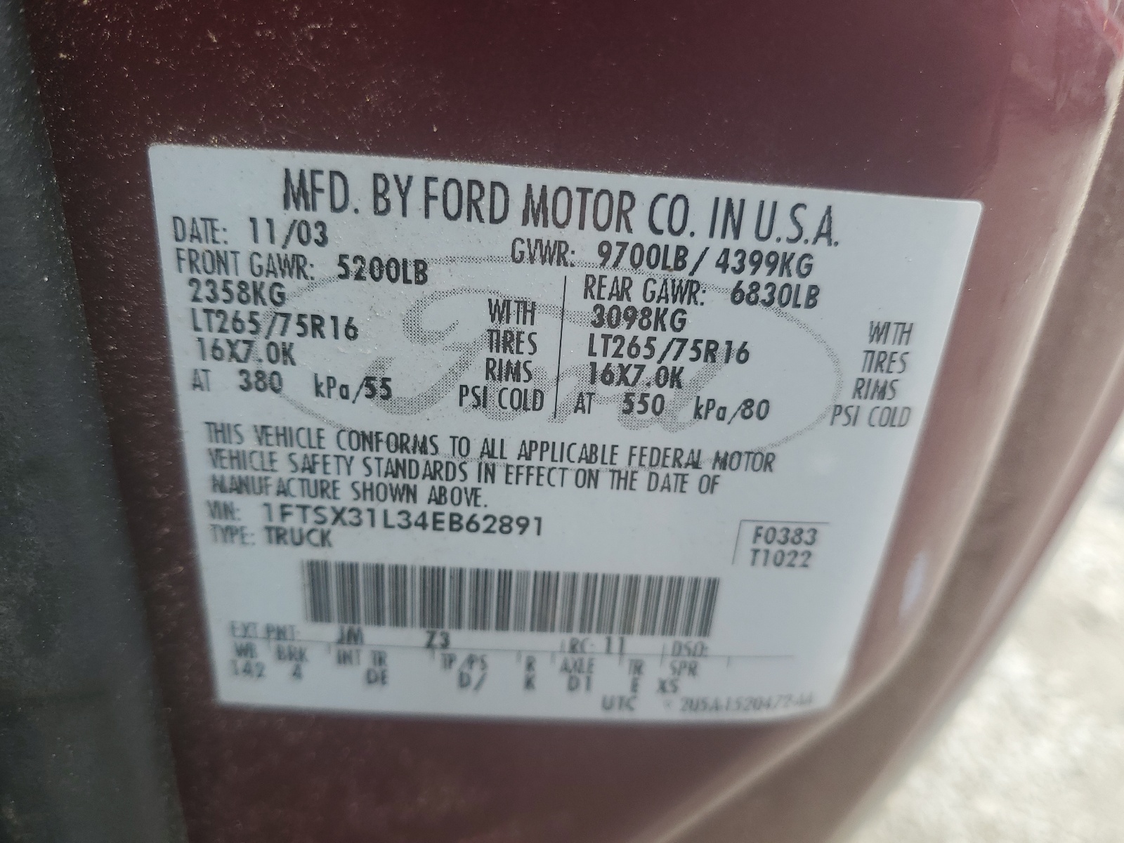 1FTSX31L34EB62891 2004 Ford F350 Srw Super Duty