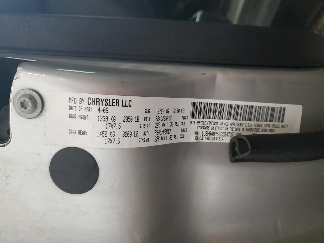 2009 Jeep Grand Cherokee Laredo VIN: 1J8HR48P59C554737 Lot: 63636534