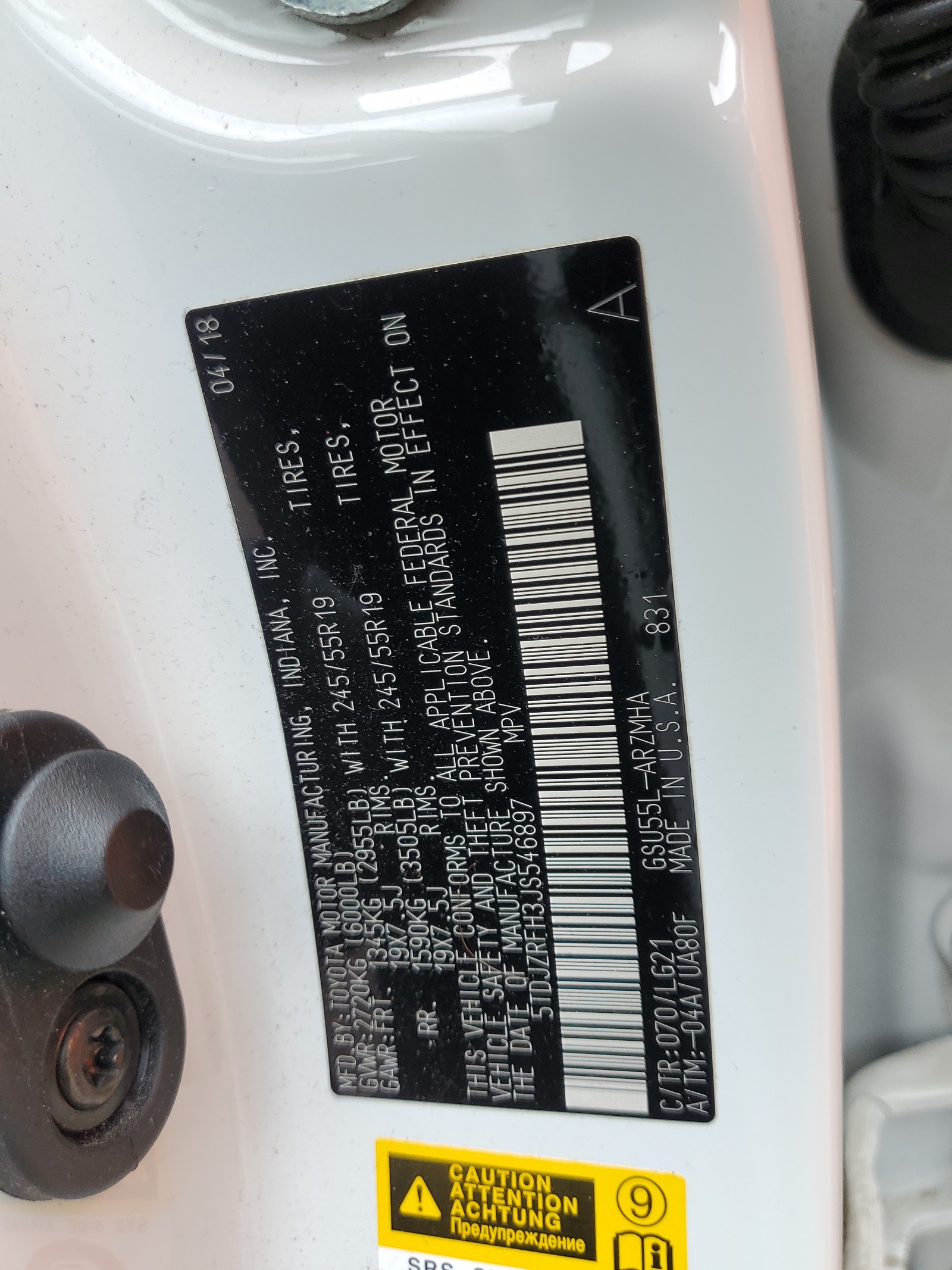 5TDJZRFH3JS546897 2018 Toyota Highlander Se