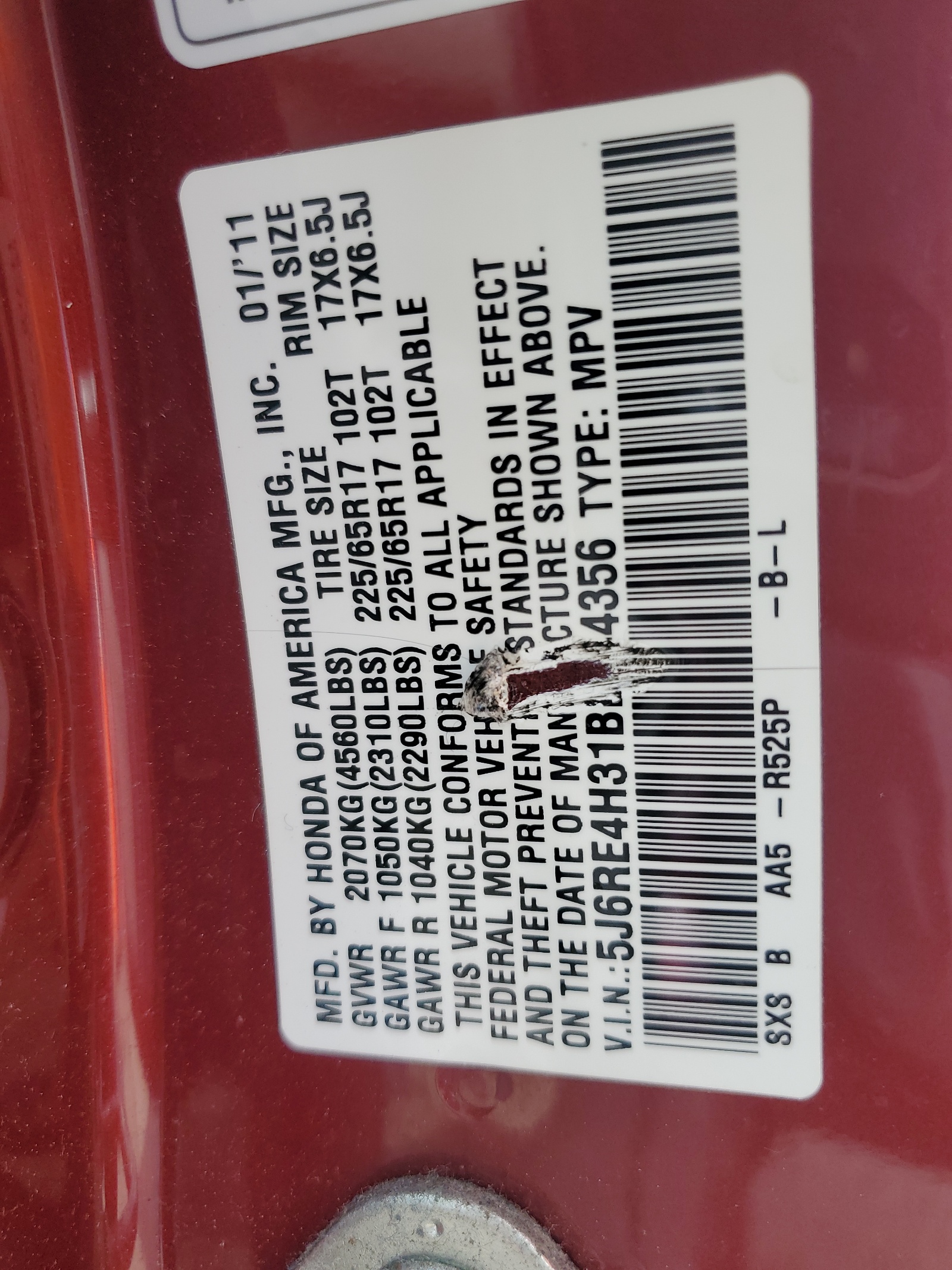 5J6RE4H31BL044356 2011 Honda Cr-V Lx