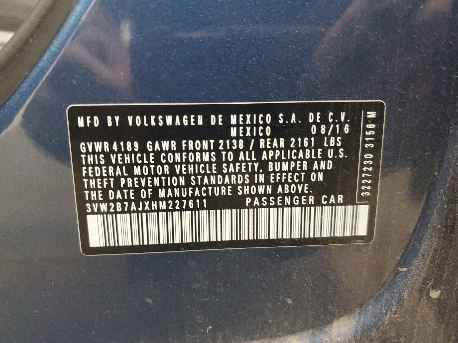 3VW2B7AJXHM227611 2017 Volkswagen Jetta S