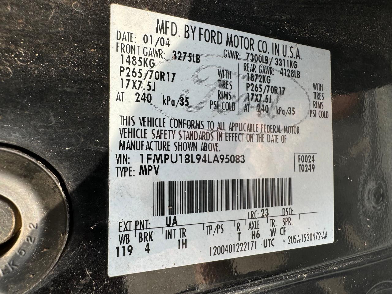 2004 Ford Expedition Eddie Bauer VIN: 1FMPU18L94LA95083 Lot: 64712514