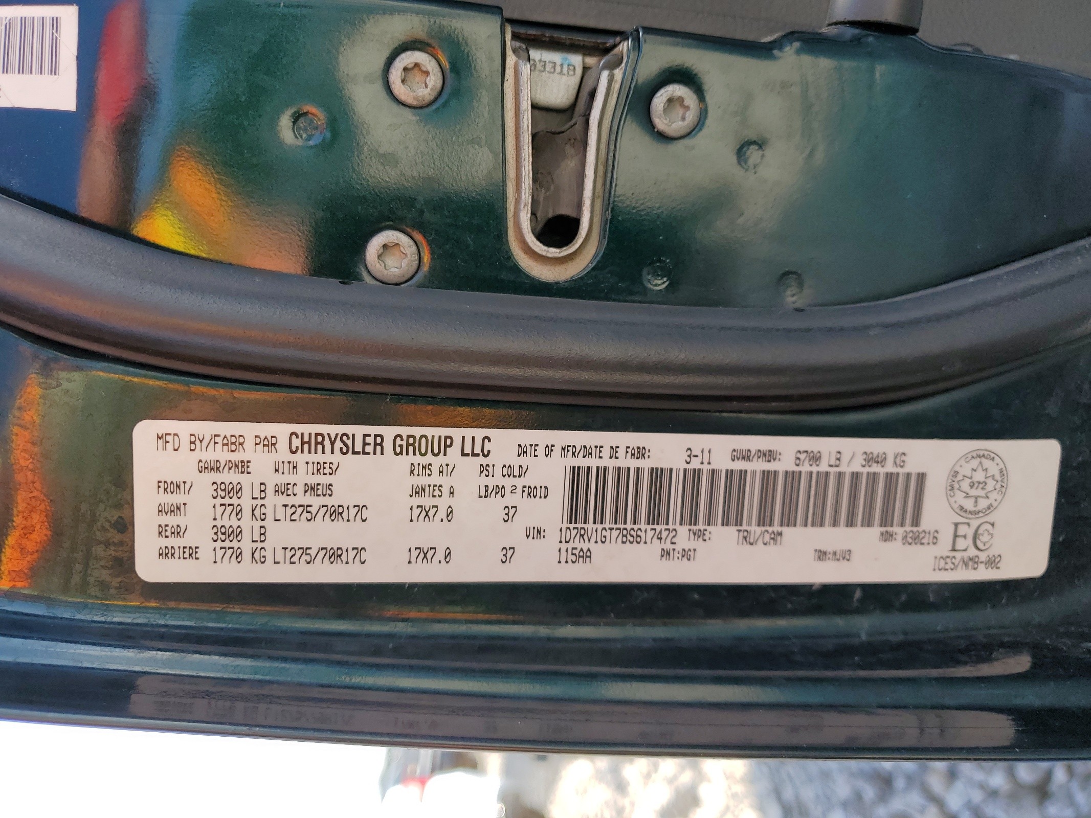 1D7RV1GT7BS617472 2011 Dodge Ram 1500